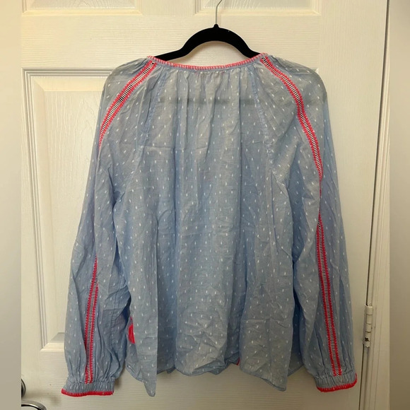 ! Lilly Pulitzer Mardi Long Sleeve Chambray Tassel Top Cotton Clip Blue XL… - Picture 6 of 7